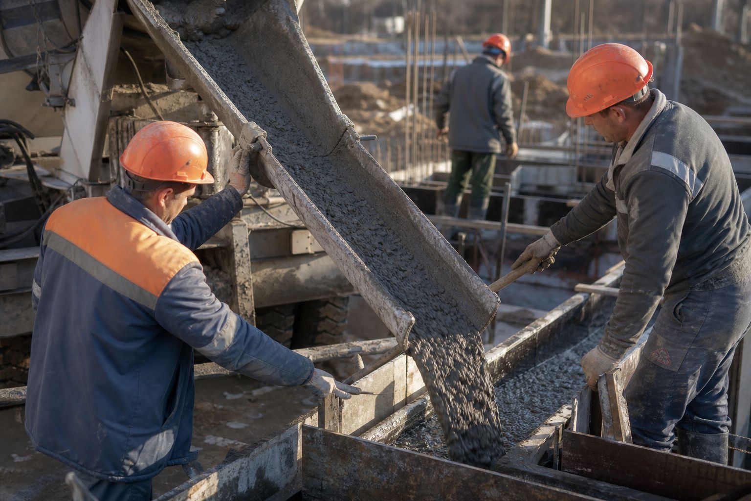 Заливка товарного бетона на строительном объекте в Глазове